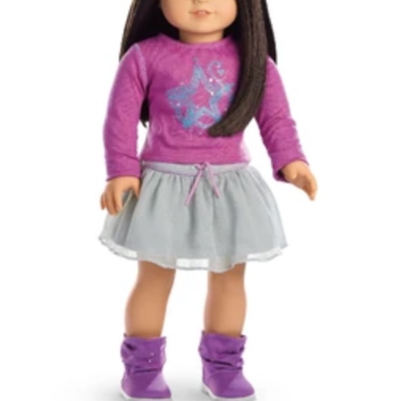 NEW American Girl Truly Me Shimmer Doodle Outfit RETIRED Skirt Top Boots